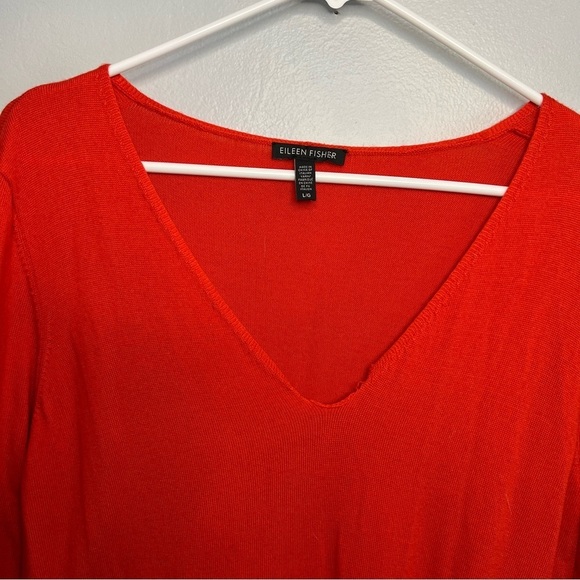 Eileen Fisher Womens Red 100% Merino Wool Long Sleeve V-Neck Tunic Sweater Sz L - Picture 2 of 9